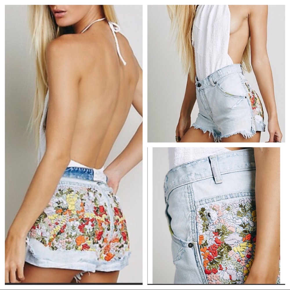 Free People Elsa embroidered cut-off shorts 26 27